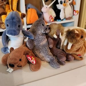 TY Beanie Babies Plush Toy Set - Blue, Gray, Brown